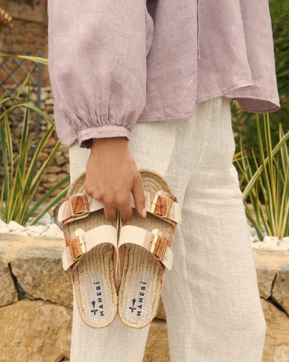 Manebí Cotton Linen And Silk Raw Fabric|Nordic Sandals - Rust Macro Stripe Negozi Online