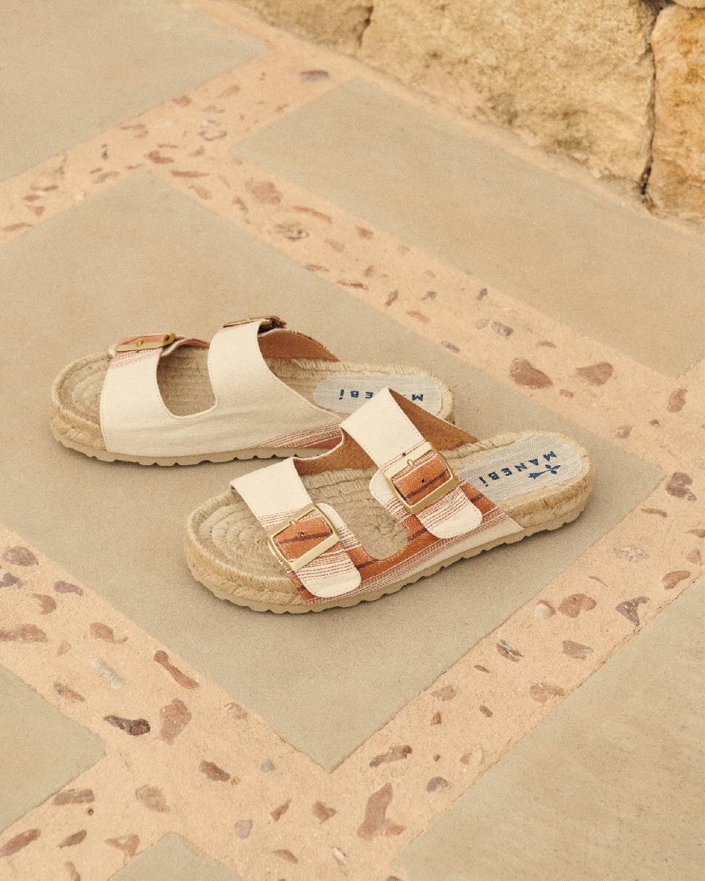Manebí Cotton Linen And Silk Raw Fabric|Nordic Sandals - Rust Macro Stripe Negozi Online