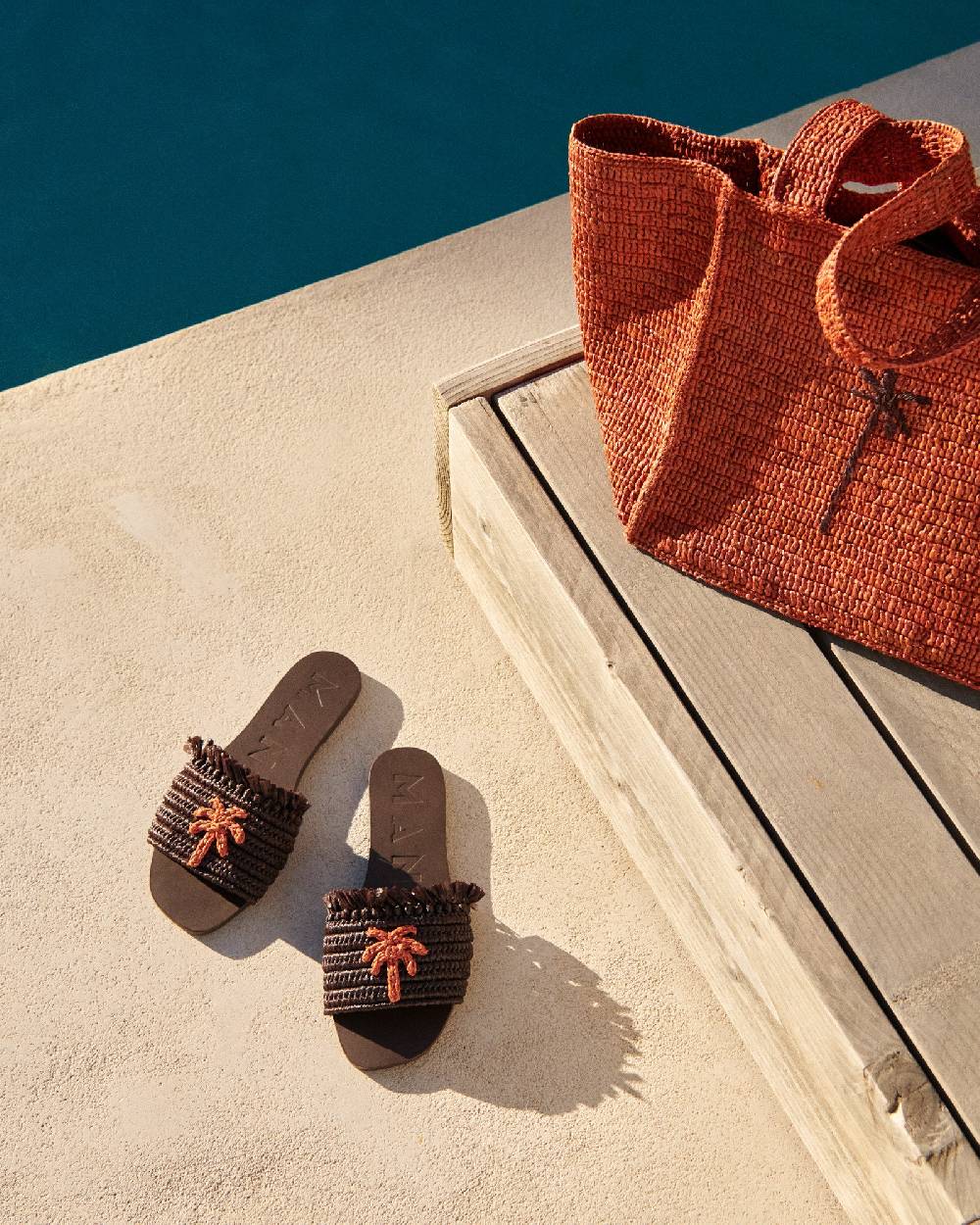 Manebí Fringed Knots Raffia|and Leather Sandals - Yucatán Cocoa With Orange Dust Palm Consegna Veloce