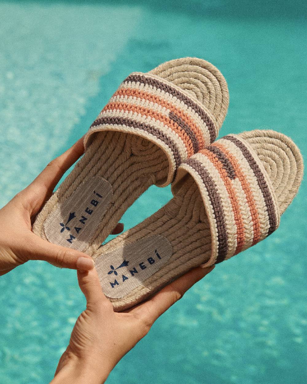 Manebí Cotton Crochet Jute Sandals - Cocoa \u0026 Orange Rust Stripes