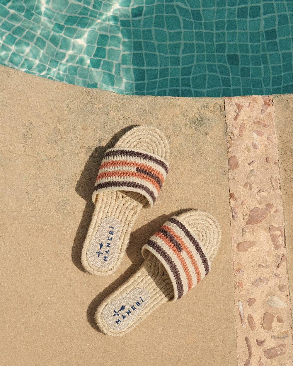 Manebí Cotton Crochet Jute Sandals - Cocoa \u0026 Orange Rust Stripes Fino Al -60%