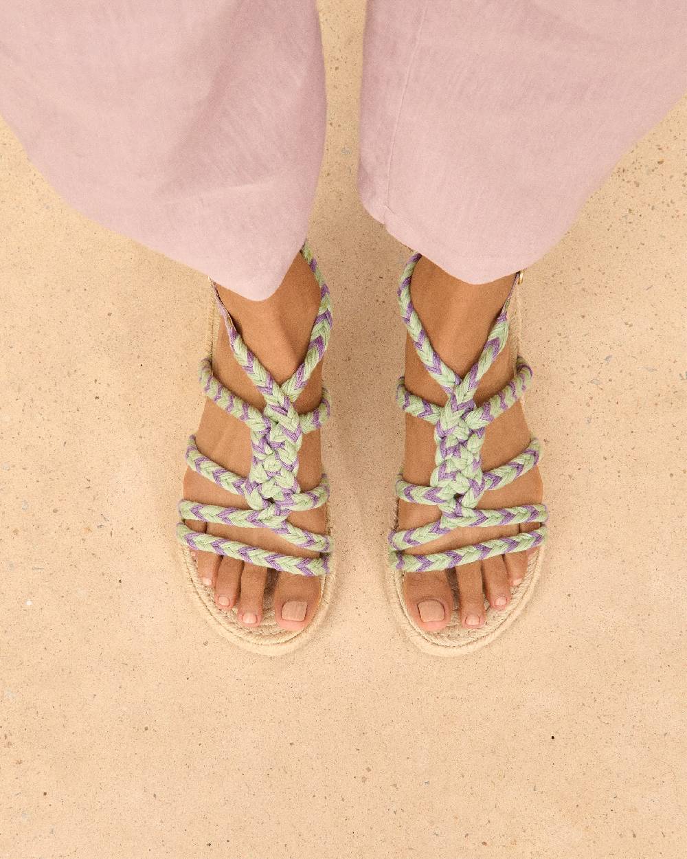 Manebí Jute Tie-Up Rope Sandals - Sage And Wisteria Lilac Offerta