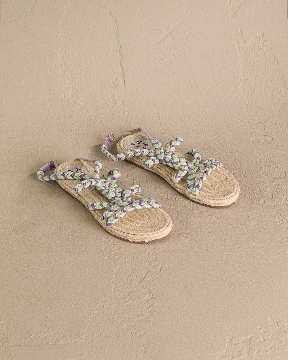 Manebí Jute Tie-Up Rope Sandals - Sage And Wisteria Lilac Offerta