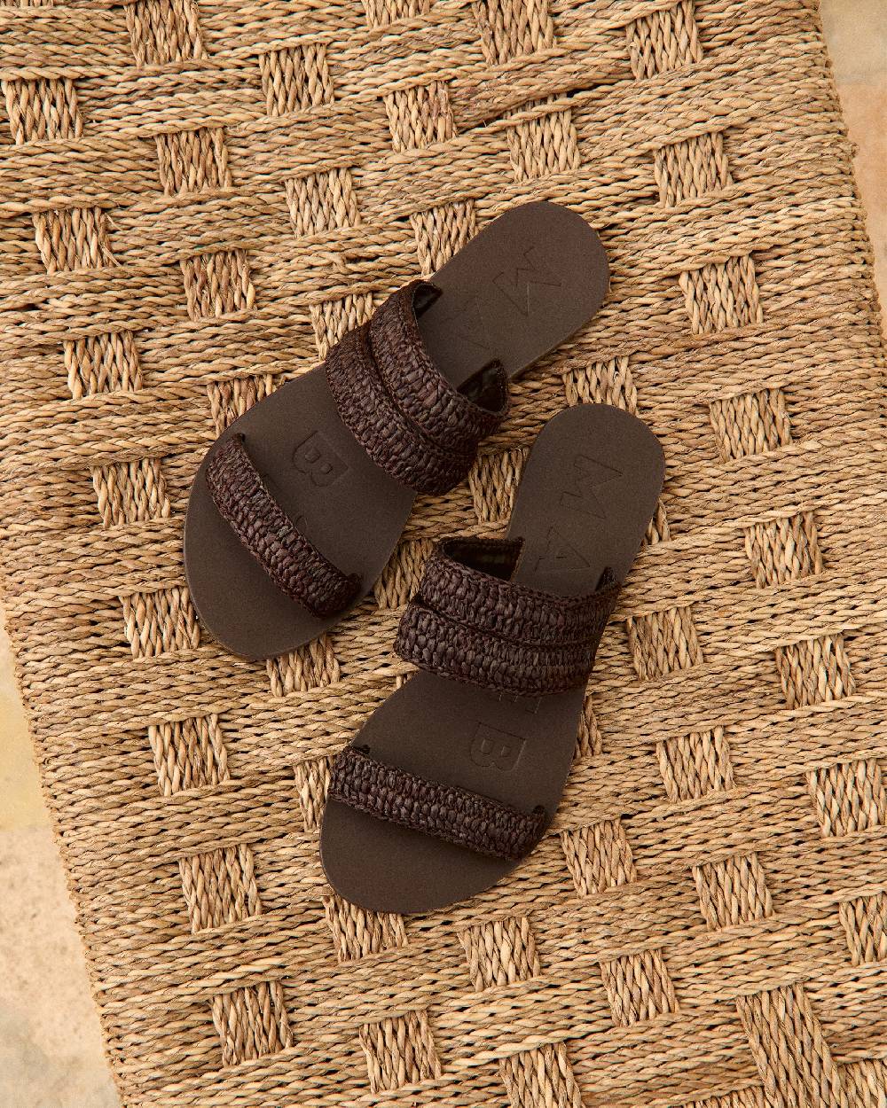 Manebí Raffia Stripes Leather|Three Bands Sandals - Cocoa Economico