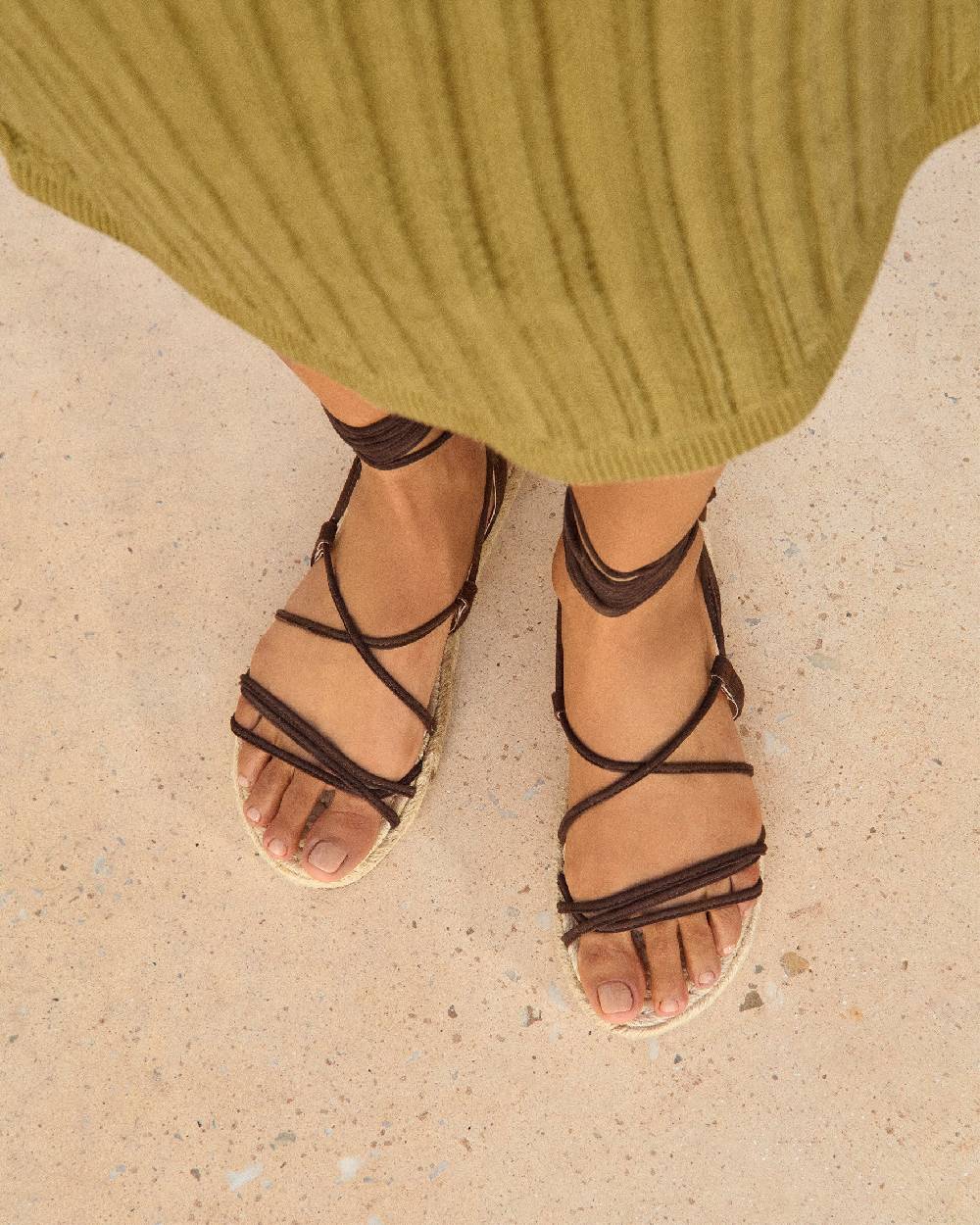 Manebí Suede \u0026 Jute Lace-Up Sandals - Cocoa Online