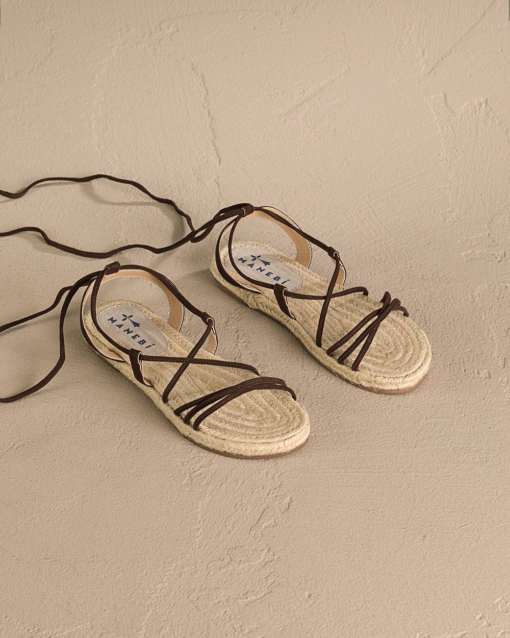Manebí Suede \u0026 Jute Lace-Up Sandals - Cocoa Online