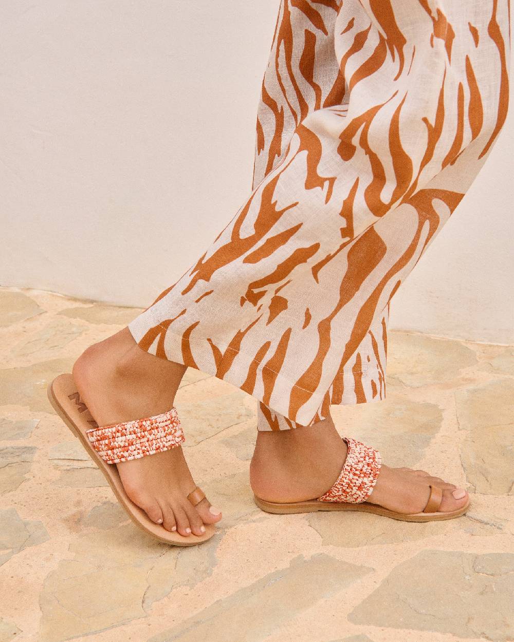 Manebí Raffia \u0026 Leather|Toe Ring Sandals - Orange Rust \u0026 Natural Mélange Outlet
