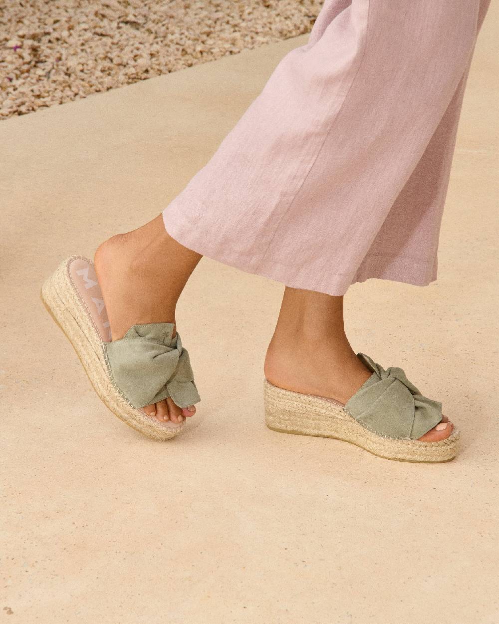 Manebí Soft Suede Platforms With Knot - Sage Hotsell