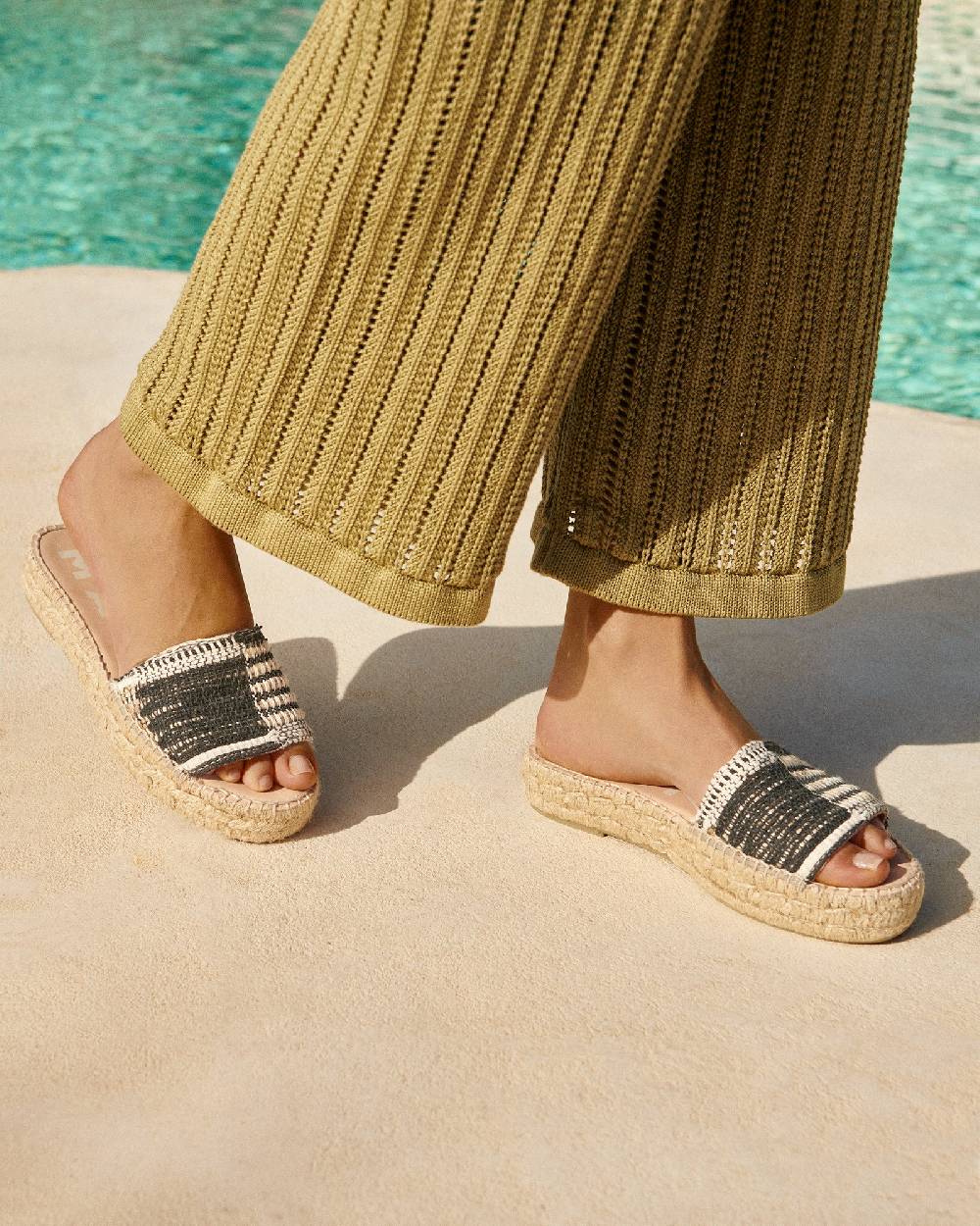 Manebí Silk And Cotton Patchwork|Double Sole Slides - Yucatán White Natural And Black Vendita Calda