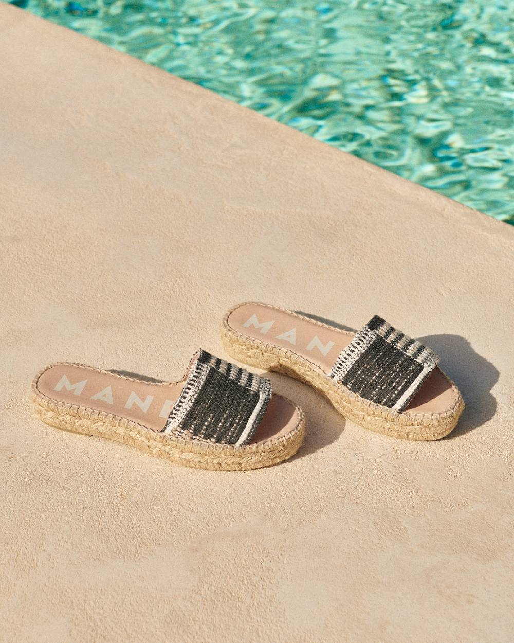 Manebí Silk And Cotton Patchwork|Double Sole Slides - Yucatán White Natural And Black Vendita Calda