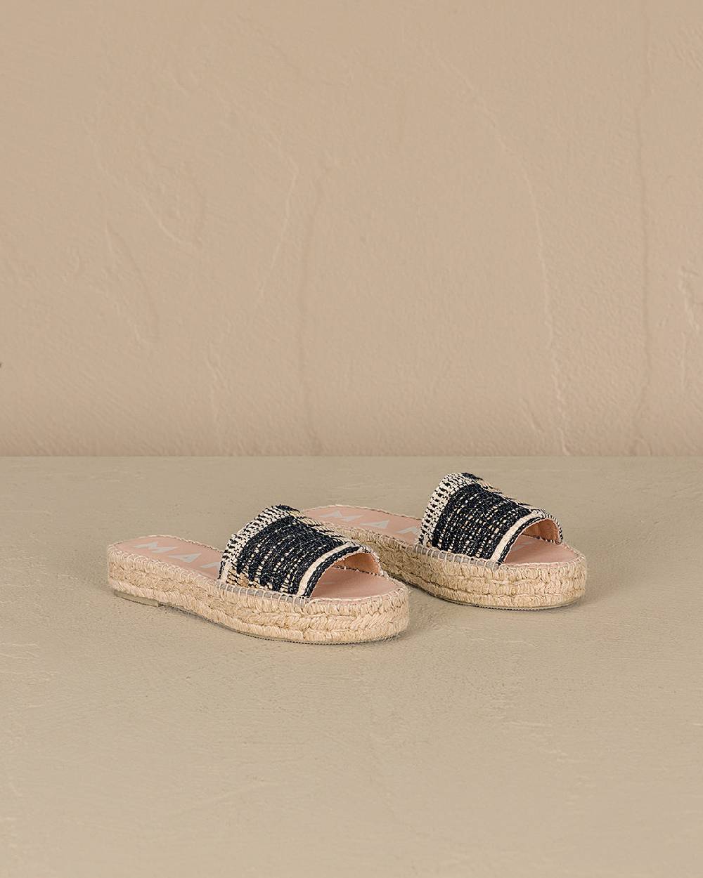 Manebí Silk And Cotton Patchwork|Double Sole Slides - Yucatán White Natural And Black Vendita Calda