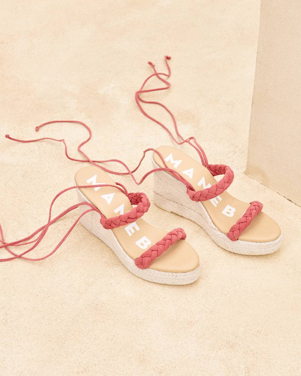 Manebí Soft Suede Two Braided Bands|Wedge Espadrilles - Terracotta Vendita Economica