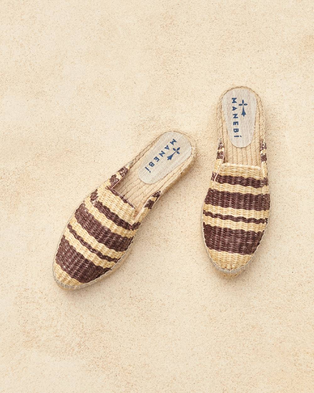 Manebí Raffia Stripes Mules - Cocoa \u0026 Natural Pezzi Unici