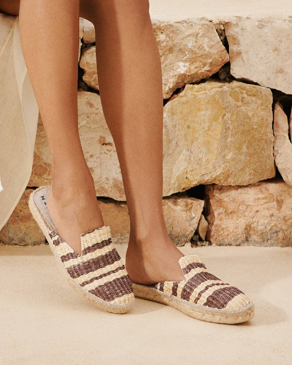 Manebí Raffia Stripes Mules - Cocoa \u0026 Natural Pezzi Unici