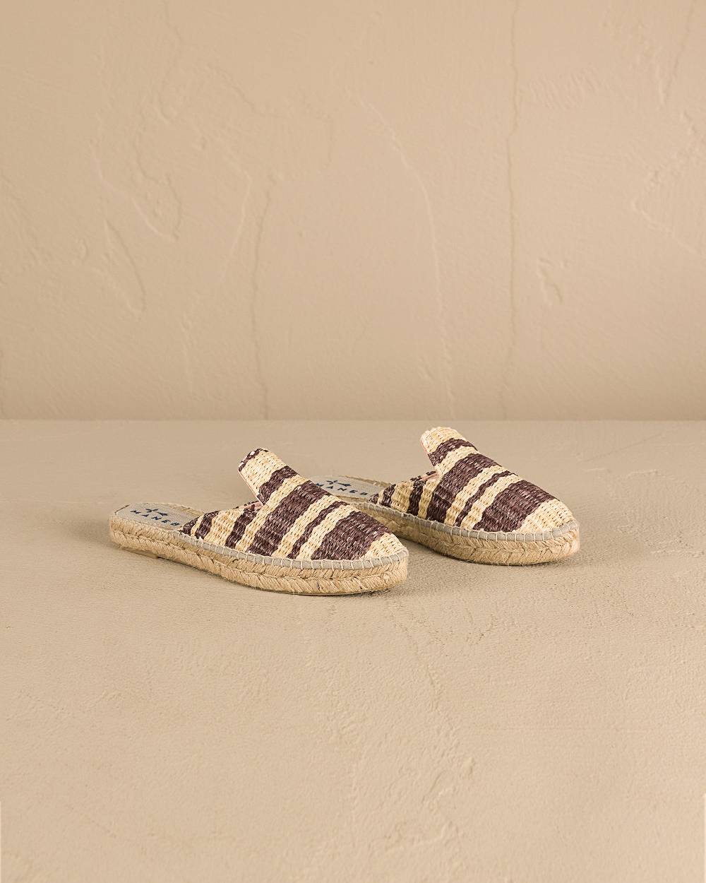 Manebí Raffia Stripes Mules - Cocoa \u0026 Natural Pezzi Unici
