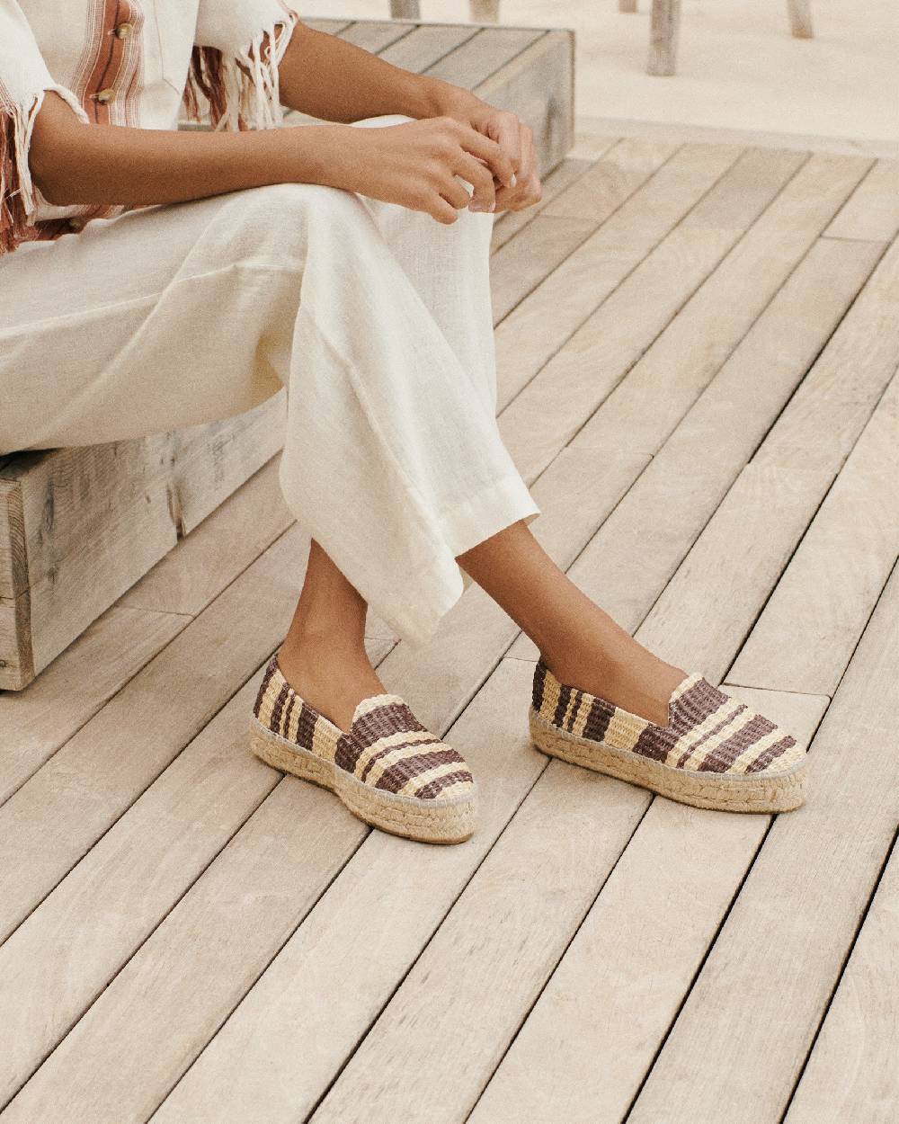 Manebí Raffia Stripes Double Sole Espadrilles - Cocoa \u0026 Natural Soddisfazione Garantita