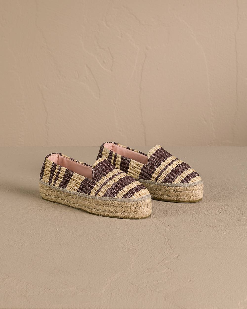 Manebí Raffia Stripes Double Sole Espadrilles - Cocoa \u0026 Natural Soddisfazione Garantita
