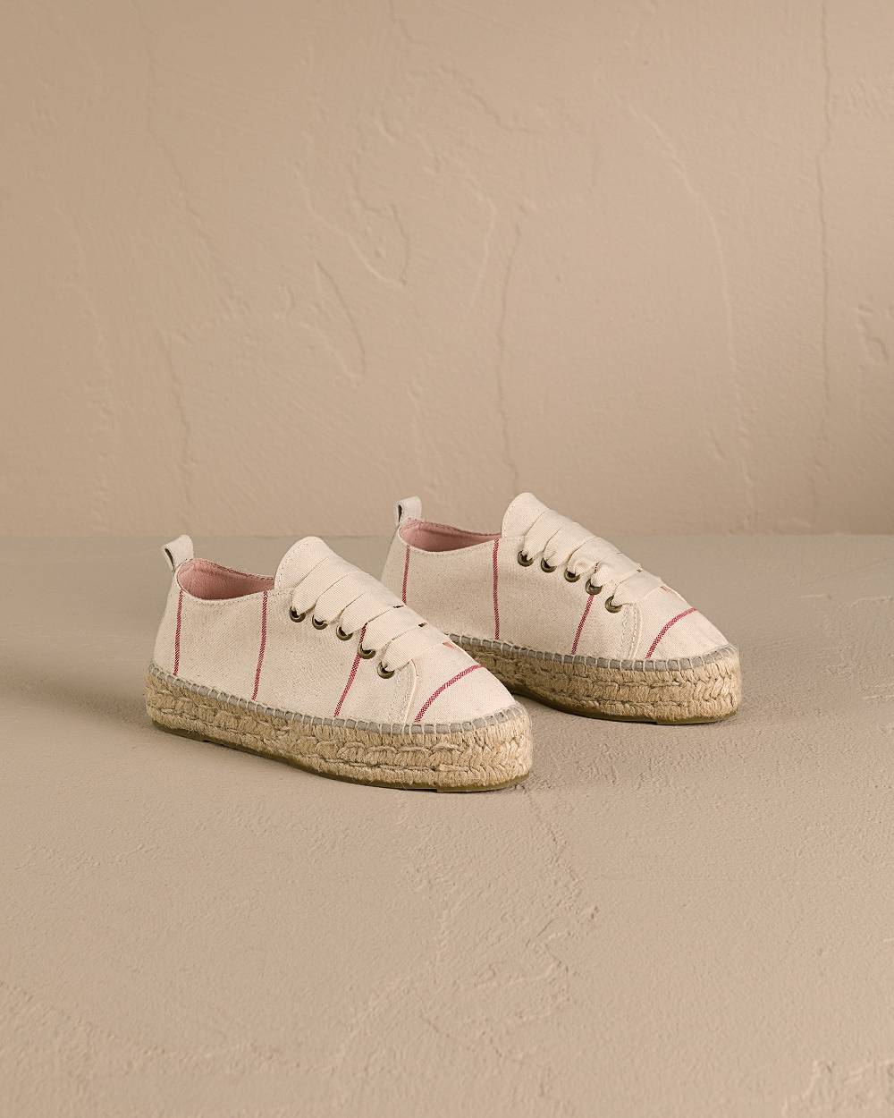 Manebí Woven Canvas|Lace-Up Espadrilles - Red Micro Stripes On Beige 50% di sconto per tempo limitato