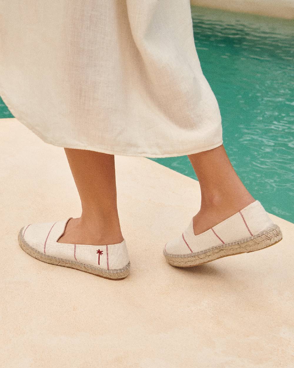Manebí Woven Canvas Flat Espadrilles - Red Micro Stripes On Beige Negozi Online