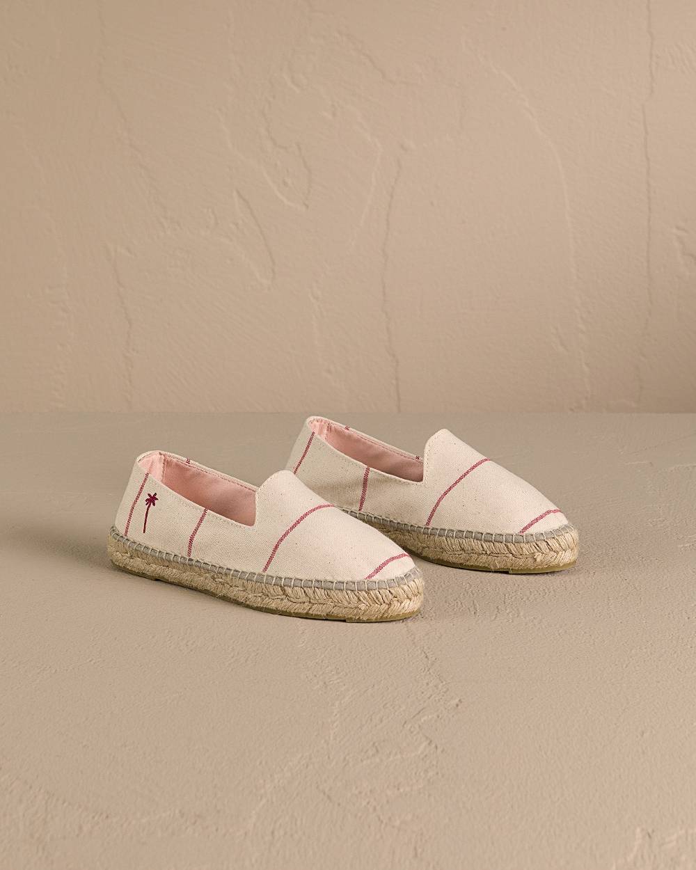 Manebí Woven Canvas Flat Espadrilles - Red Micro Stripes On Beige Negozi Online