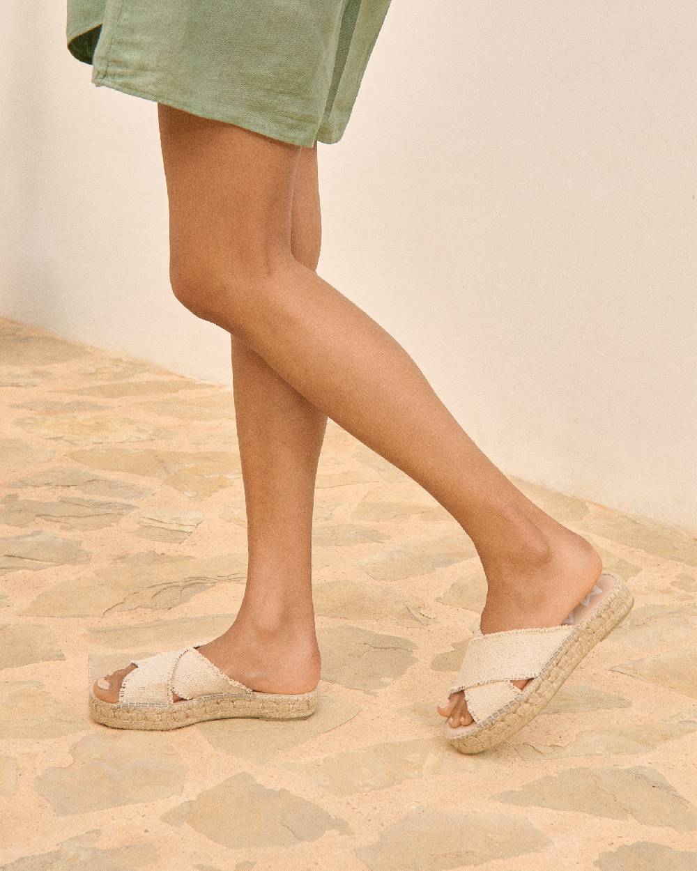 Manebí Coarse Woven Canvas Crossed Bands|Double Sole Sandals - Natural 2025