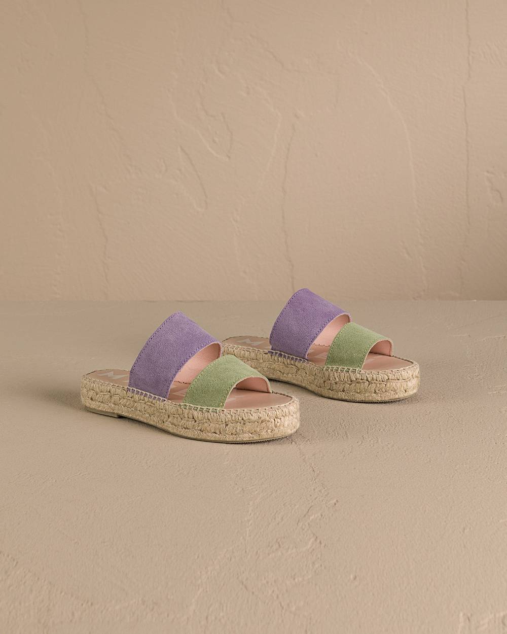 Manebí Suede Two Bands|Double Sole Sandals - Wisteria Lilac And Sage Convenienza