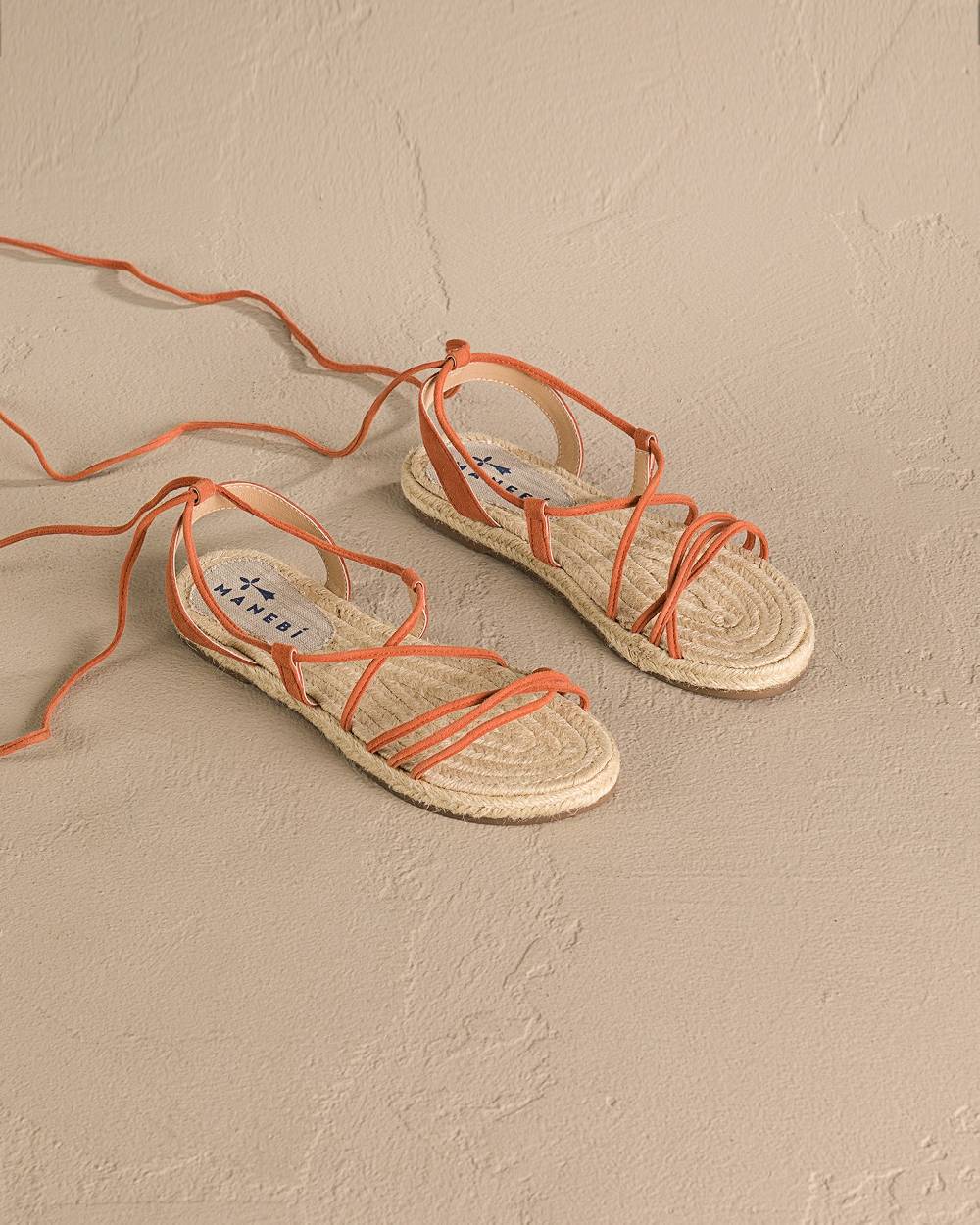Manebí Suede \u0026 Jute Lace-Up Sandals - Orange Rust Sconto