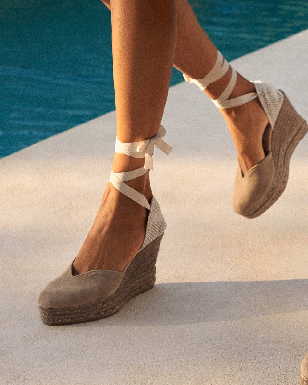 Manebí Soft Suede Heart-Shaped|Wedge Espadrilles - Hamptons Vintage Taupe On Tone Economico