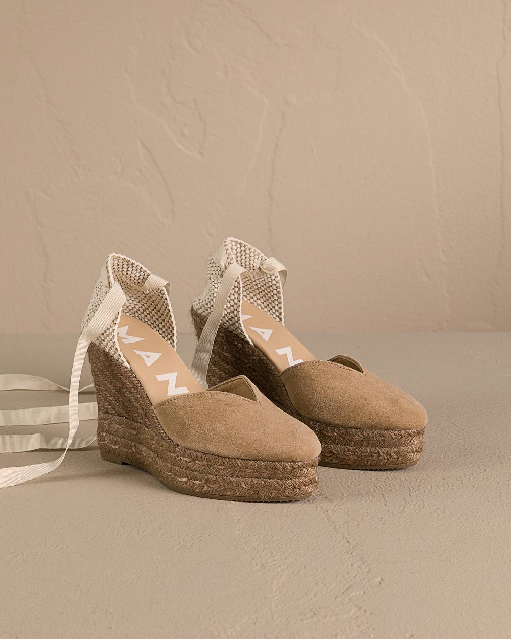 Manebí Soft Suede Heart-Shaped|Wedge Espadrilles - Hamptons Vintage Taupe On Tone Economico