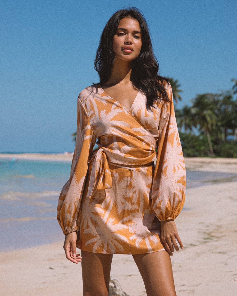 Manebí Printed Cotton Icara Top - Sunbaked \u0026 Cream Pink Maxi Palm In Vendita