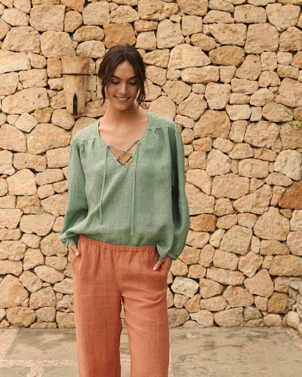 Manebí Linen Varadero Shirt - Mineral Green Vendita Calda