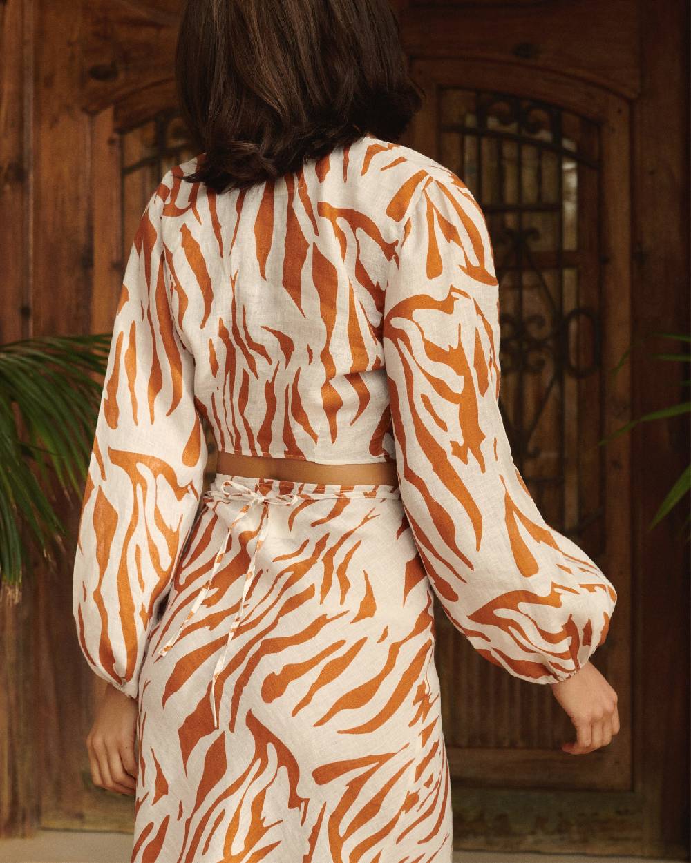 Manebí Printed Linen Antigua Top - Eggnog \u0026 Orange Rust Zebra Vendite Flash