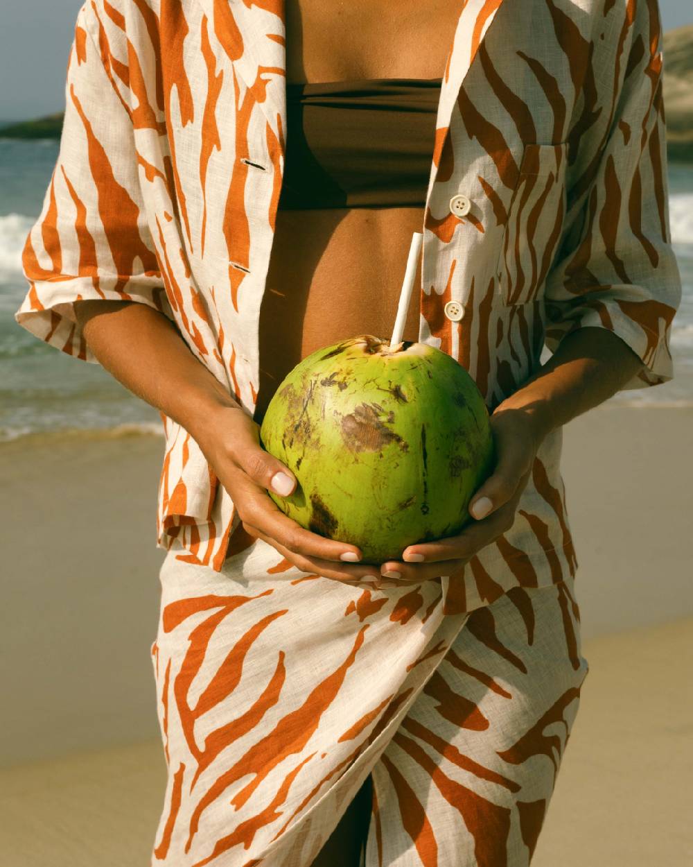 Manebí Printed Linen Cumana Shirt - Eggnog \u0026 Orange Rust Zebra In Saldo