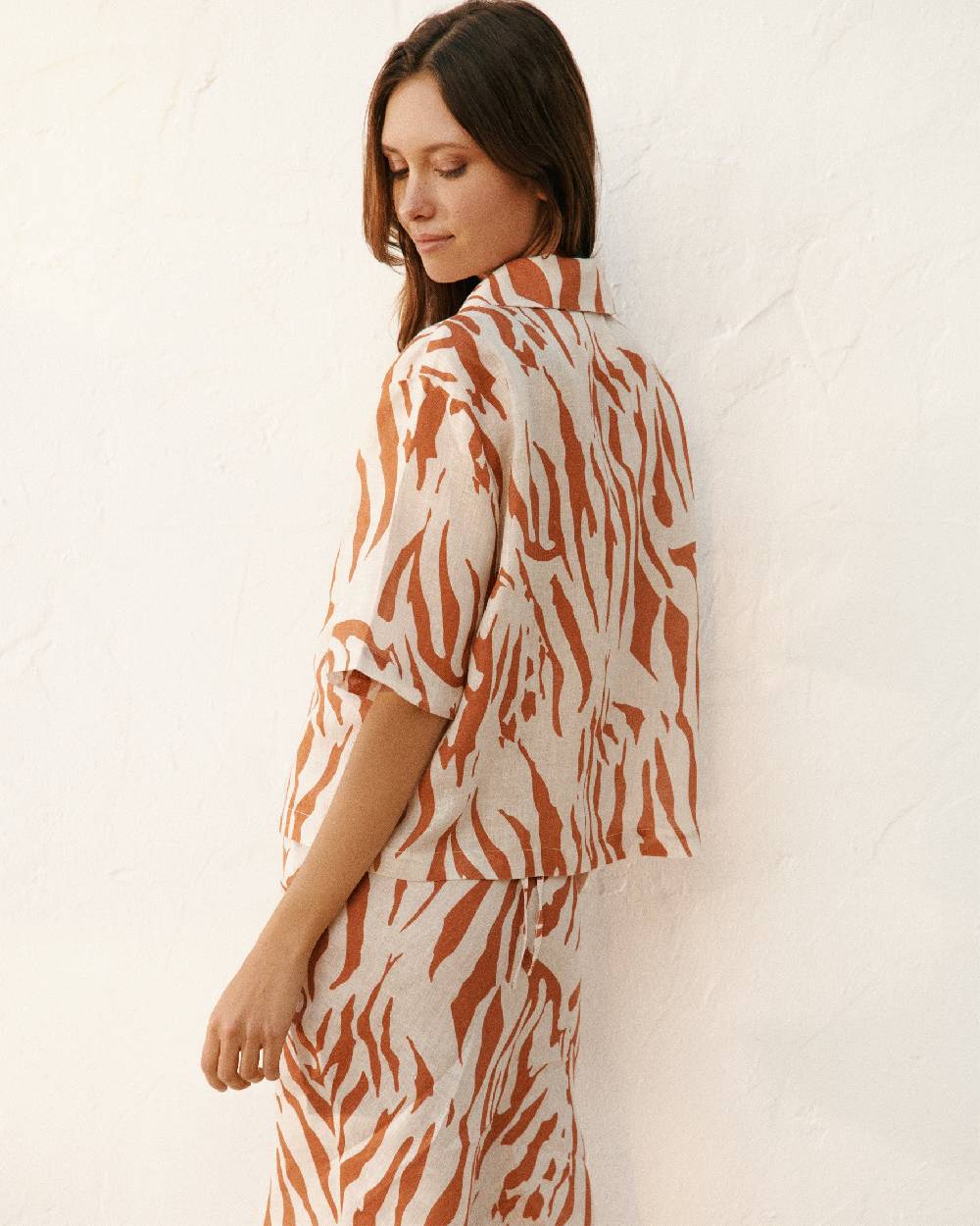 Manebí Printed Linen Cumana Shirt - Eggnog \u0026 Orange Rust Zebra In Saldo