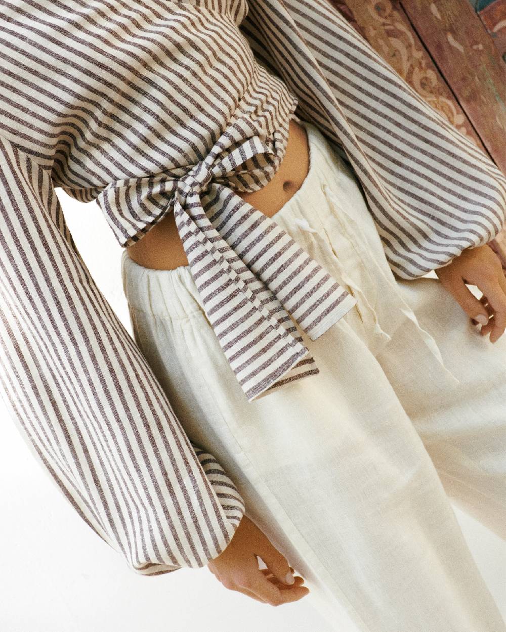 Manebí Viscose Blend Icara Top - Off White \u0026 Cocoa Stripes Vendita