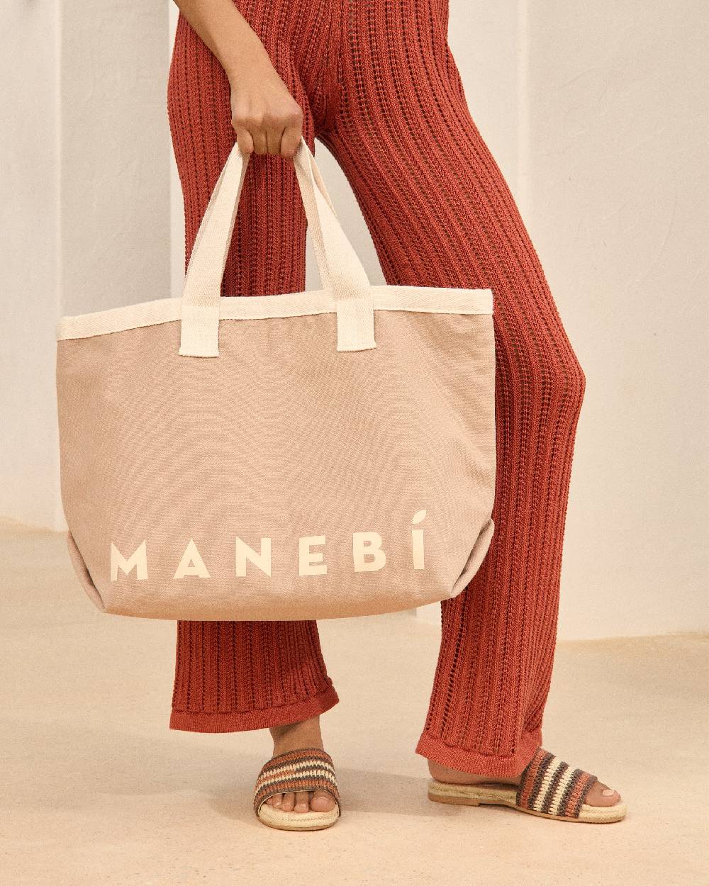 Manebí Canvas California Tote Bag - Desert With Ecru Logo Consegna Veloce