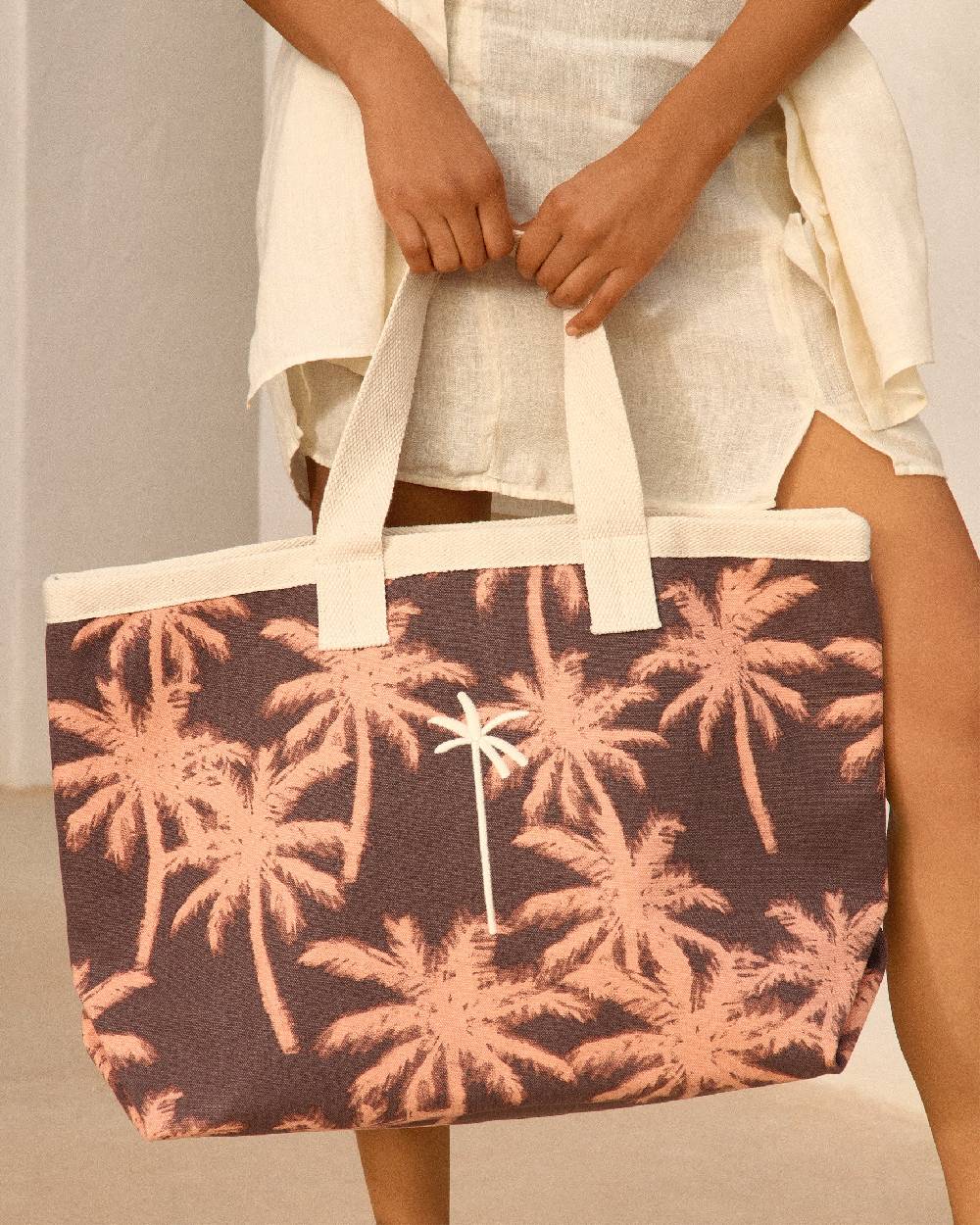 Manebí Canvas California Tote Bag - Cocoa \u0026 Orange Rust Maxi Palm Promozione Limitata