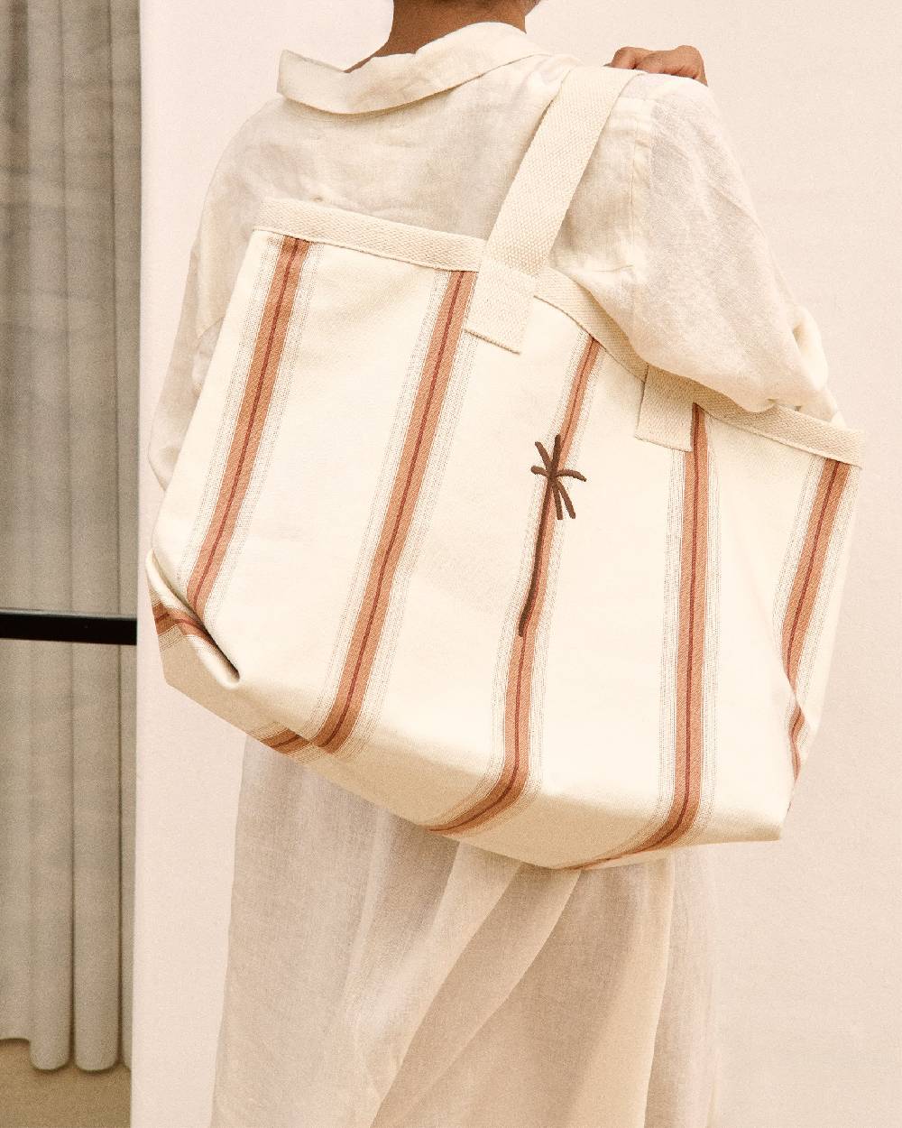 Manebí Canvas California Tote Bag - Cocoa Beige Multistripes Shopping Online