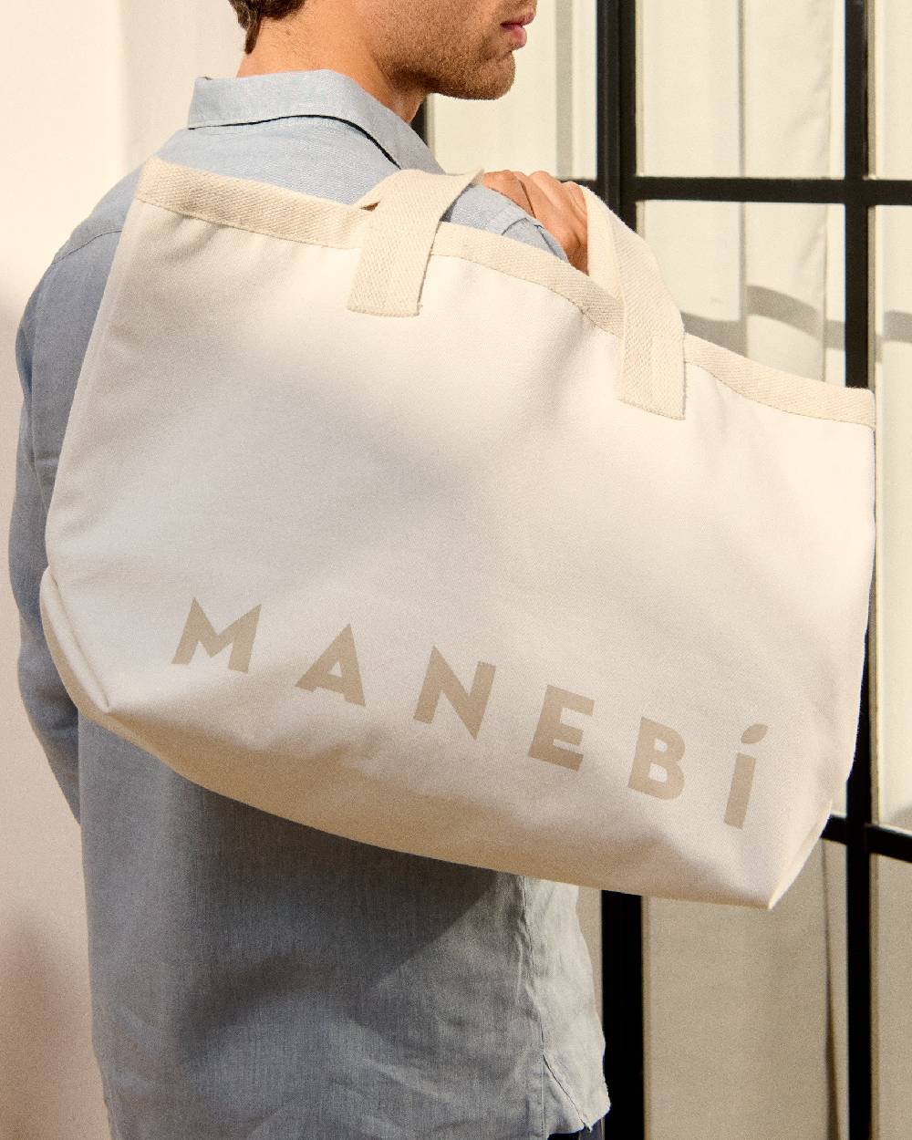 Manebí Canvas California Tote Bag - White With Beige Logo Affare Del Giorno