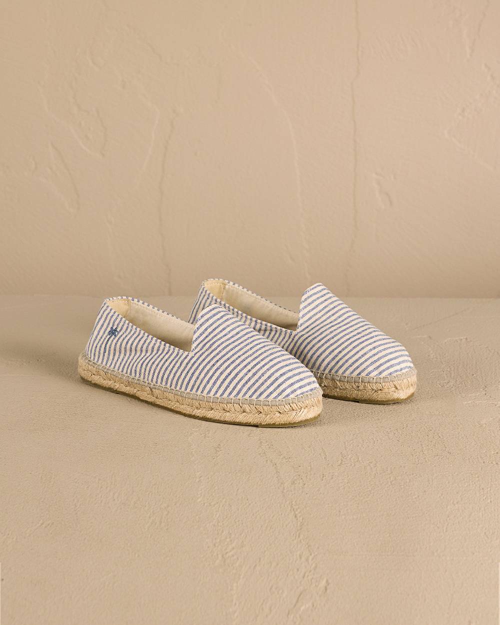 Manebí Recycled Cotton Canvas Espadrilles - Navy Blue Micro Stripes On Beige Sottocosto