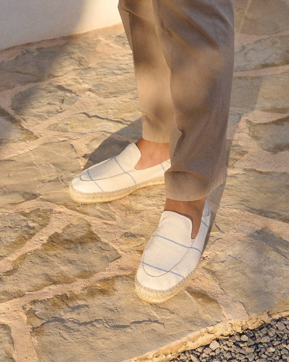 Manebí Woven Canvas|Traveler Loafers Espadrilles - Navy Blue Micro Stripes On Beige Convenienza