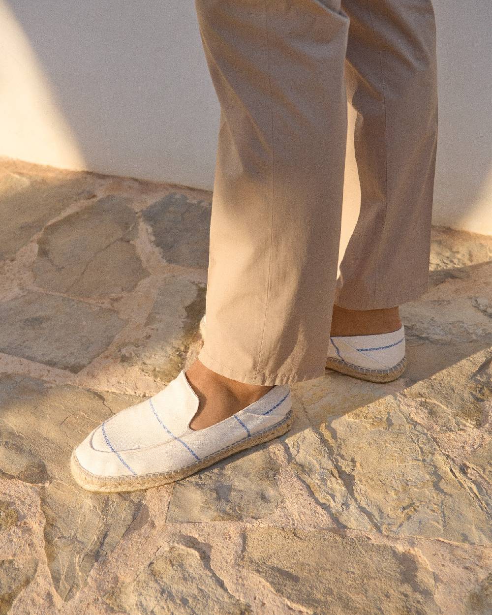 Manebí Woven Canvas|Traveler Loafers Espadrilles - Navy Blue Micro Stripes On Beige Convenienza