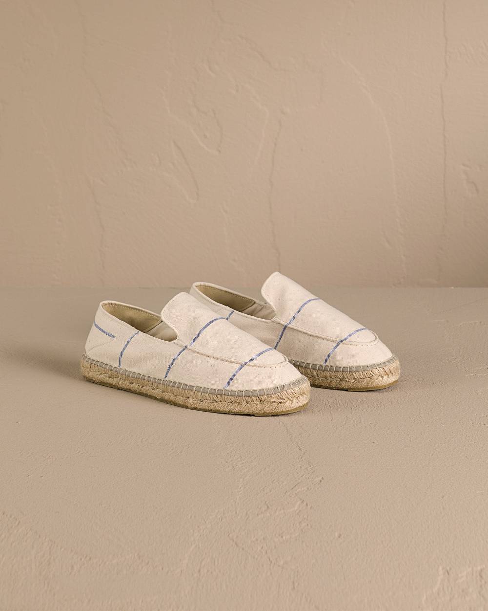 Manebí Woven Canvas|Traveler Loafers Espadrilles - Navy Blue Micro Stripes On Beige Convenienza