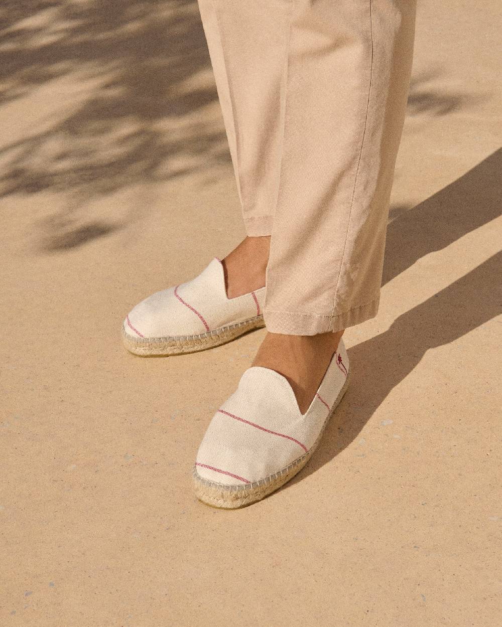 Manebí Woven Canvas Espadrilles - Red Micro Stripes On Beige Novità