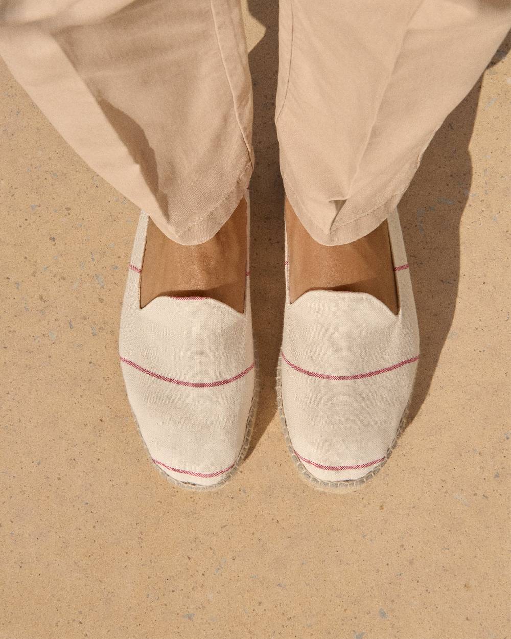 Manebí Woven Canvas Espadrilles - Red Micro Stripes On Beige Novità
