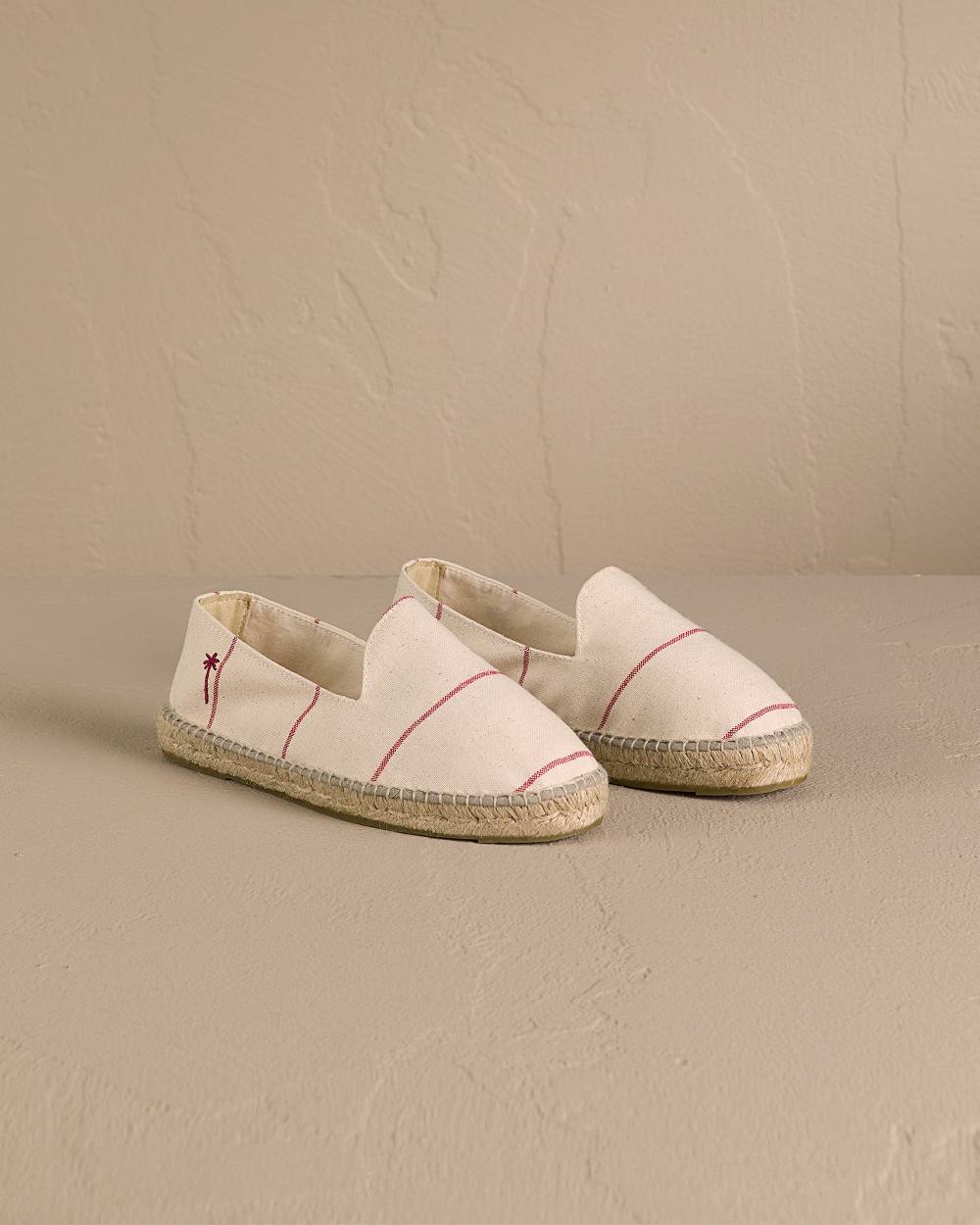 Manebí Woven Canvas Espadrilles - Red Micro Stripes On Beige Novità