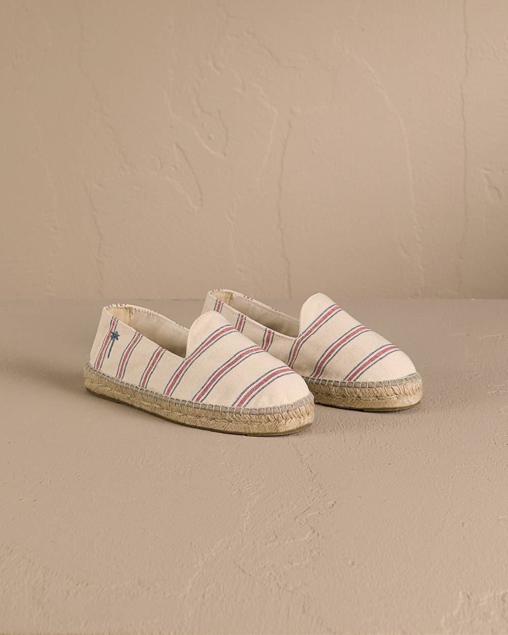 Manebí Recycled Cotton Canvas Espadrilles - Red \u0026 Navy Blue Micro Stripes On Beige Presa