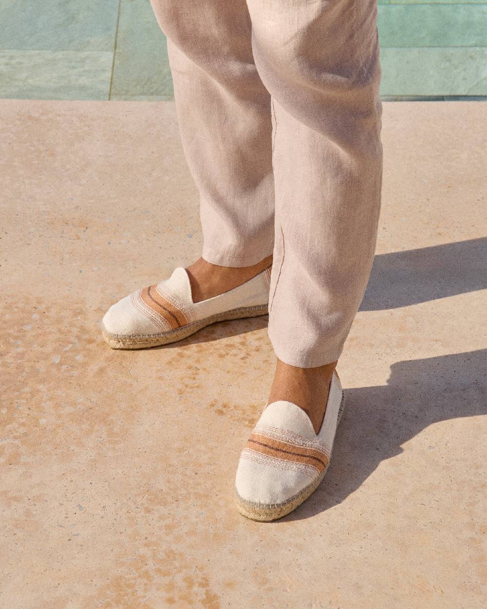Manebí Cotton Linen And Silk|Raw Fabric Espadrilles - Rust Macro Stripe Online