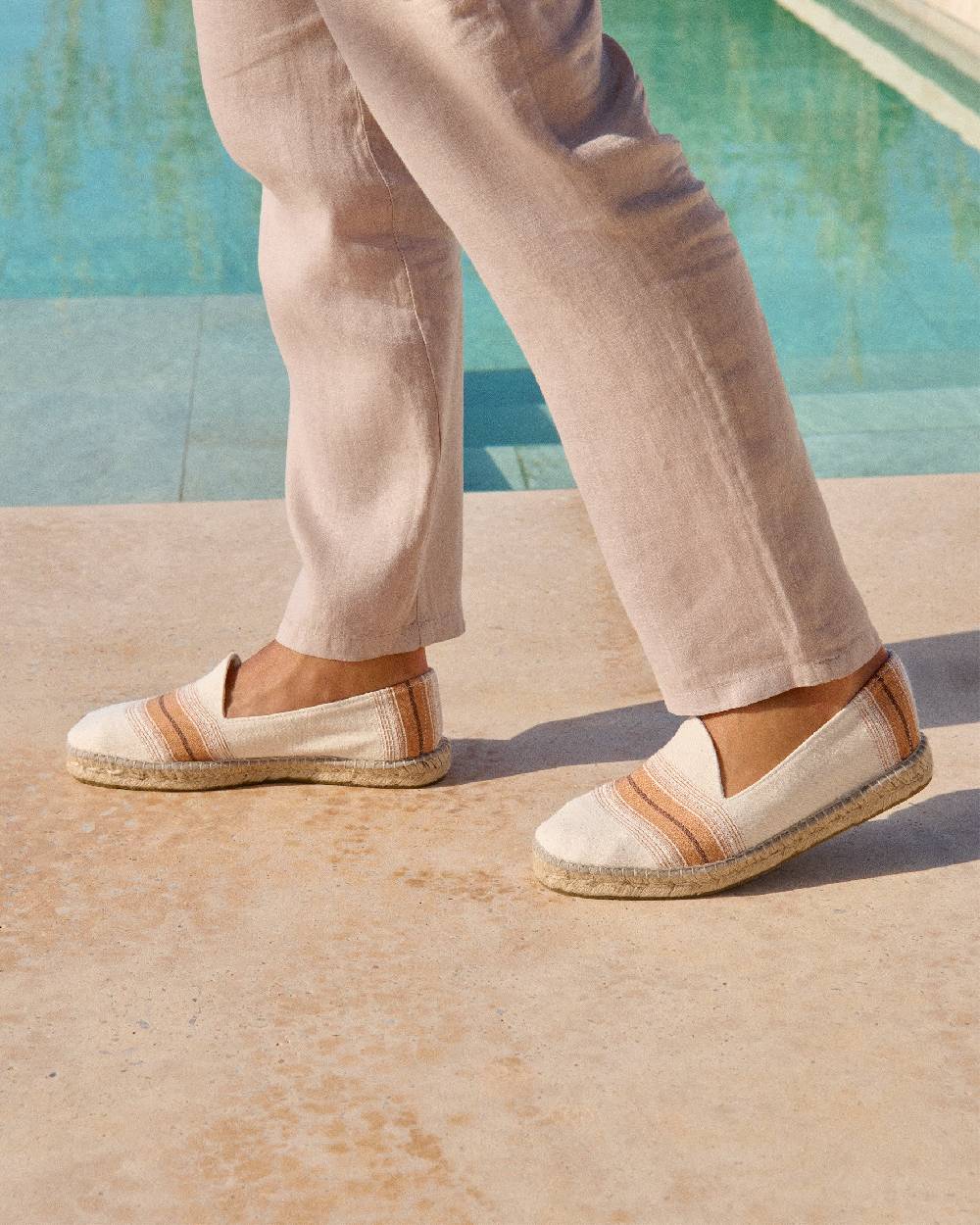 Manebí Cotton Linen And Silk|Raw Fabric Espadrilles - Rust Macro Stripe Online