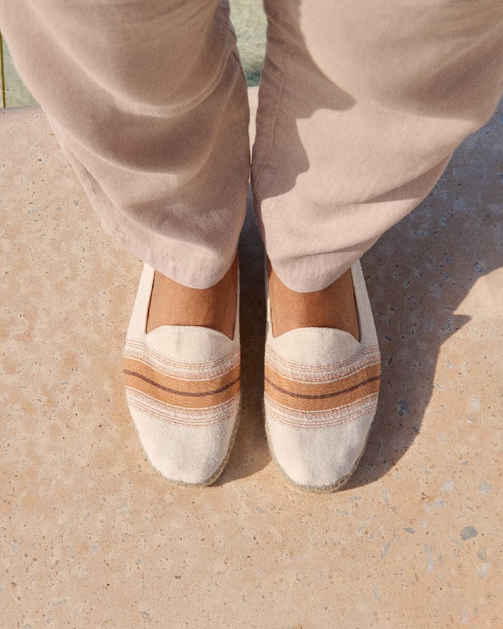 Manebí Cotton Linen And Silk|Raw Fabric Espadrilles - Rust Macro Stripe Online